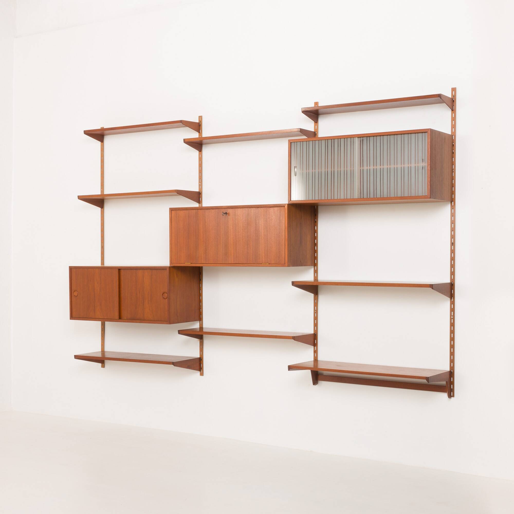 Three-compartment teak wall cabinet by Kai Kristiansen for FM Mobler, Denmark, 1960s
