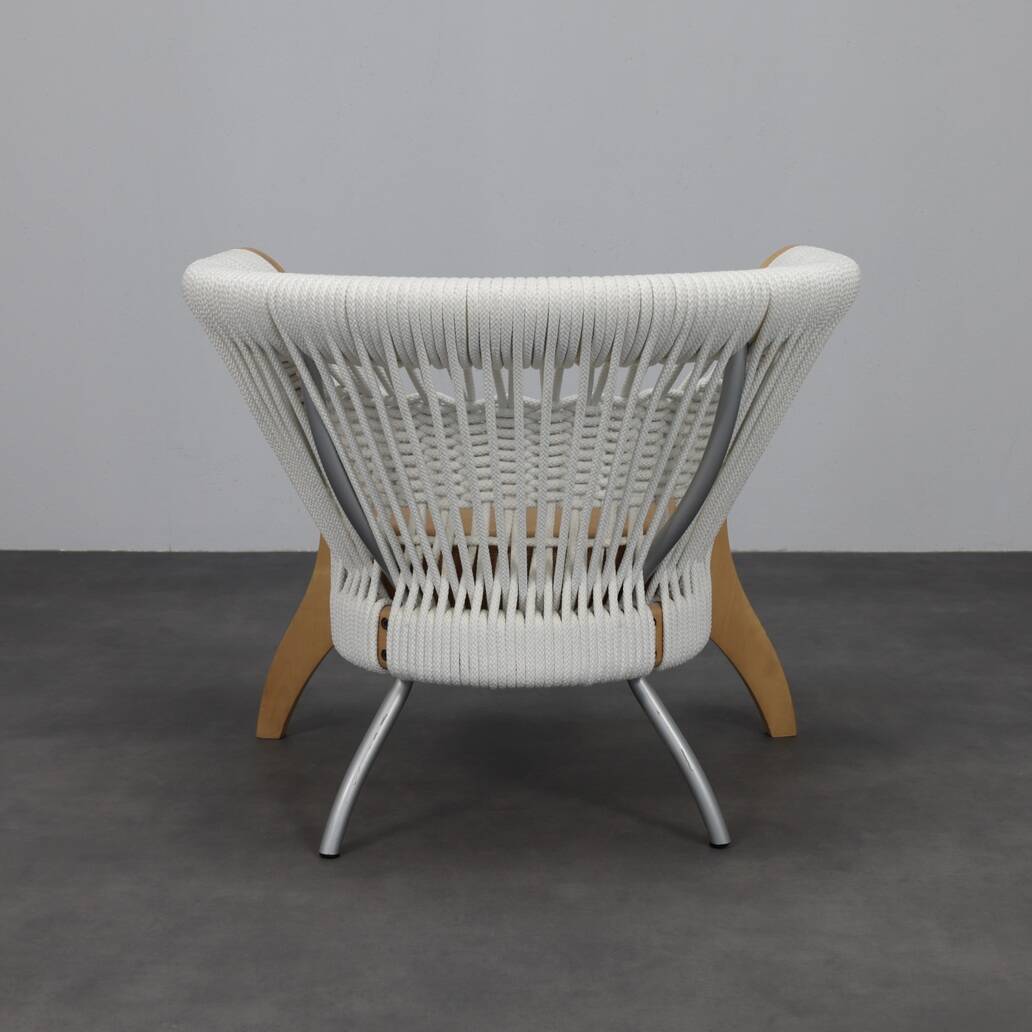 Handcrafted Italian lounge chair by Driade in wood, rope & leather, Italy, 1990s