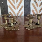 Pair of brass candlesticks decorated "flowers" 1970