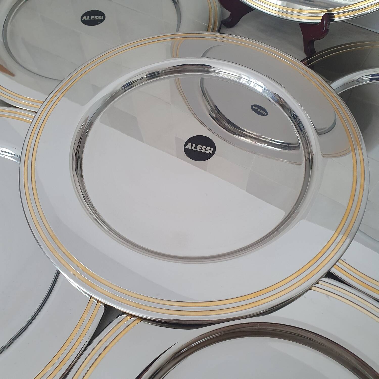 Alessi Ettore Sottsass / 6 large stainless steel presentation plates 18/10