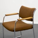 Armchair, 1960s, chrome metal frame, teak armrests.