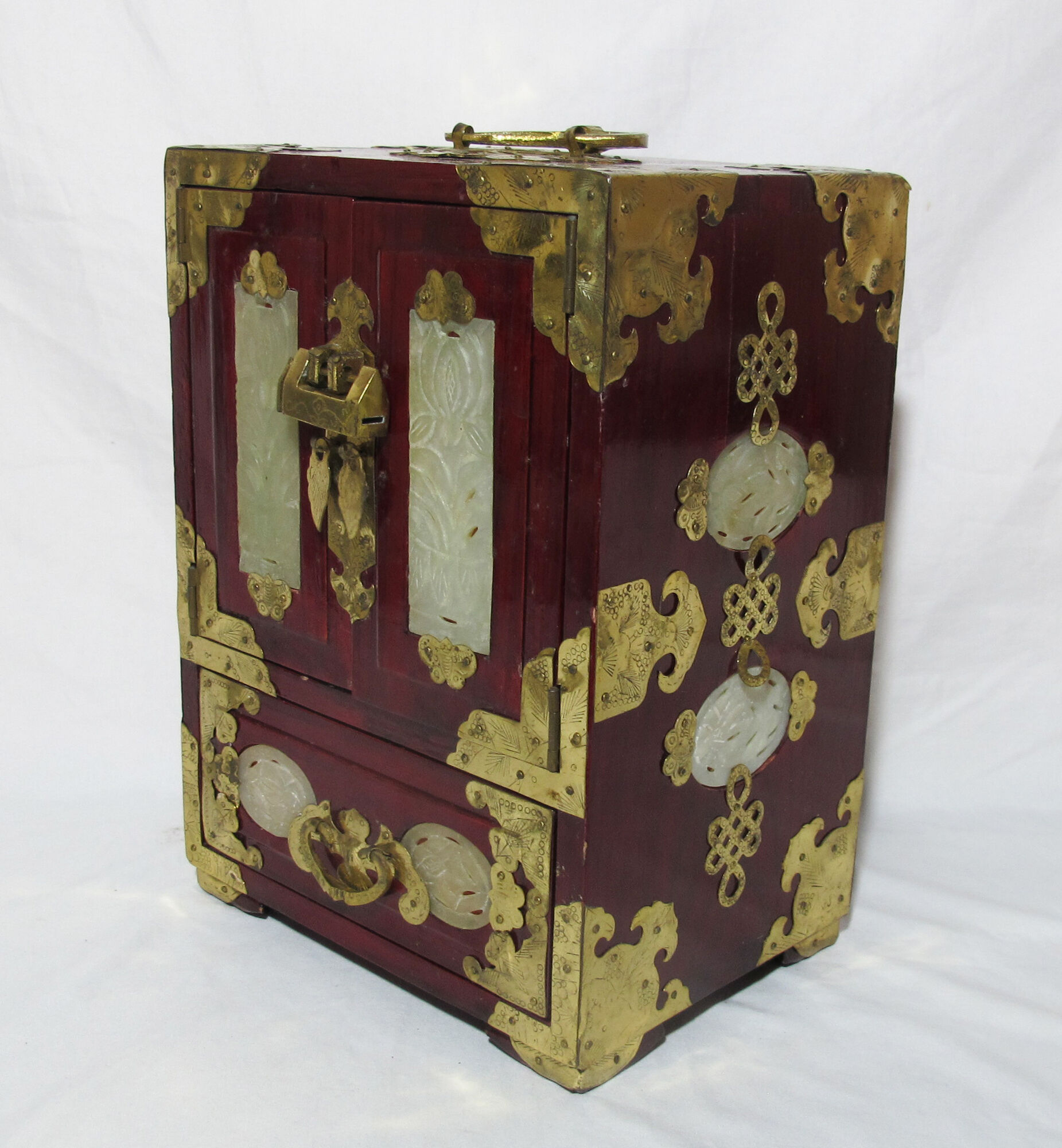 Wooden jewelry box adorned with Chinese jade plates