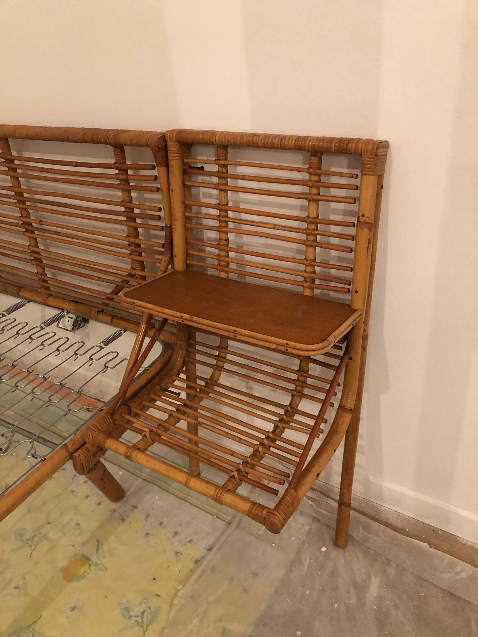 With integrated nightstands vintage rattan bed