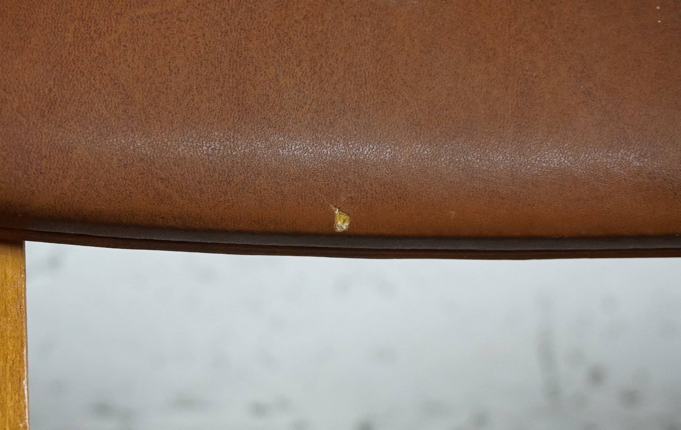 5 1960s Scandinavian style chairs in brown wood and skai, French handcrafted by Raincy