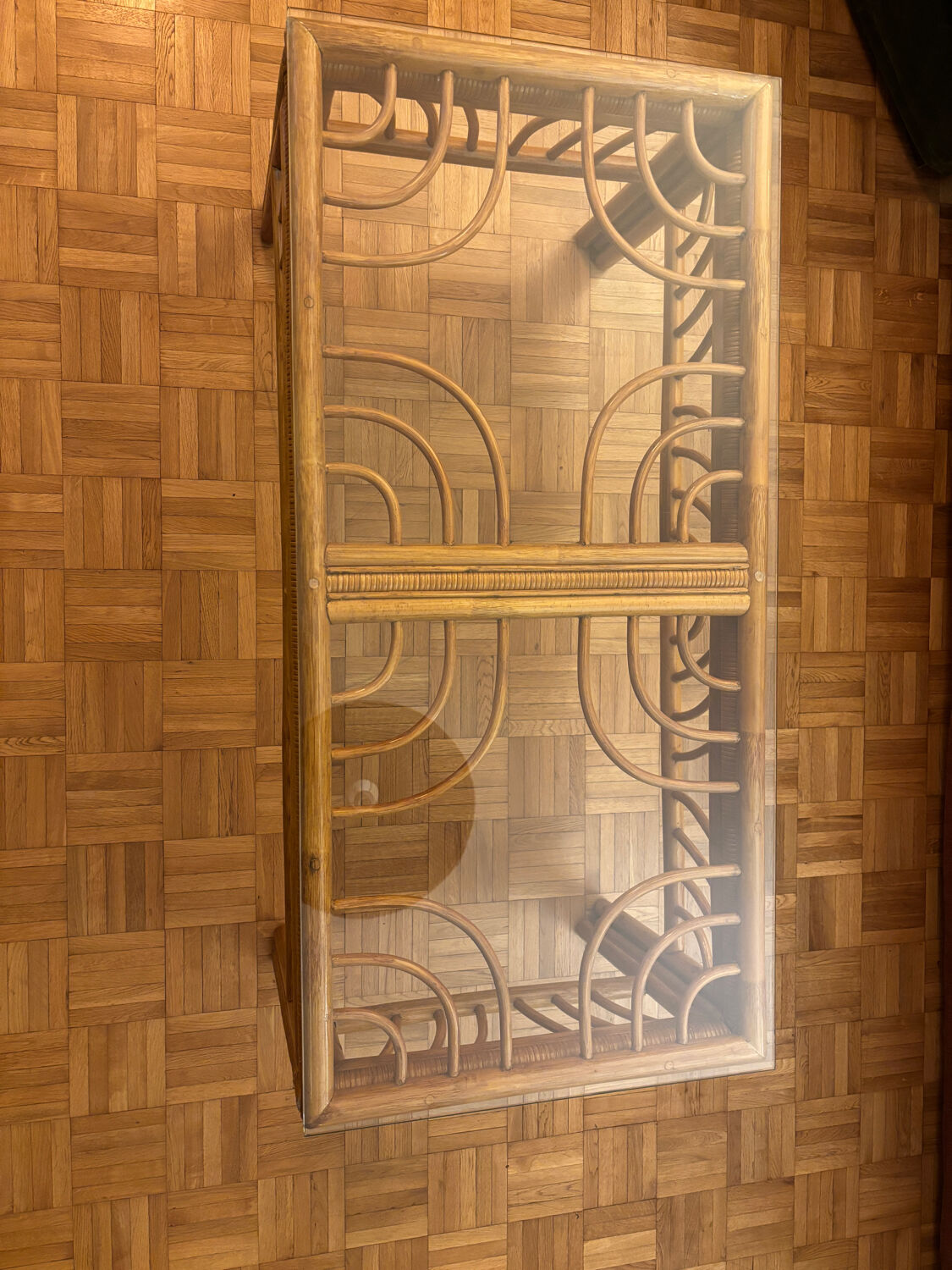 Glass and rattan coffee table