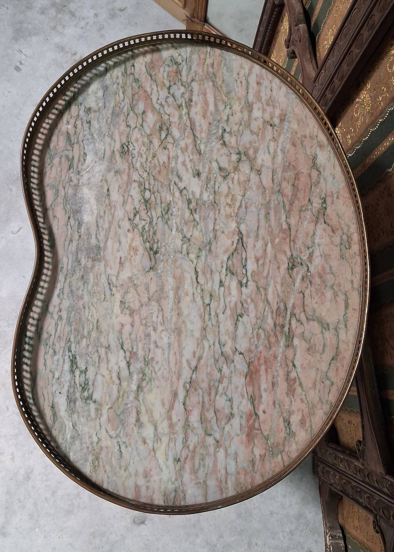 Lady's demi-lune commode in Louis XV style with marquetry and gilded bronze.