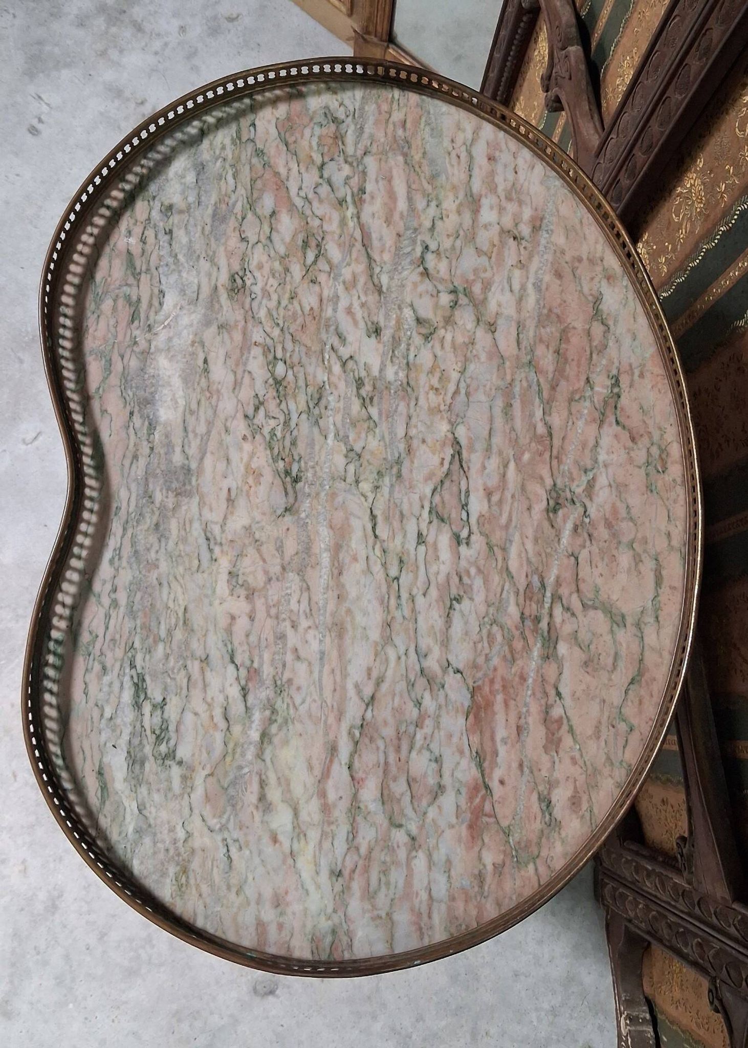 Lady's demi-lune commode in Louis XV style with marquetry and gilded bronze.