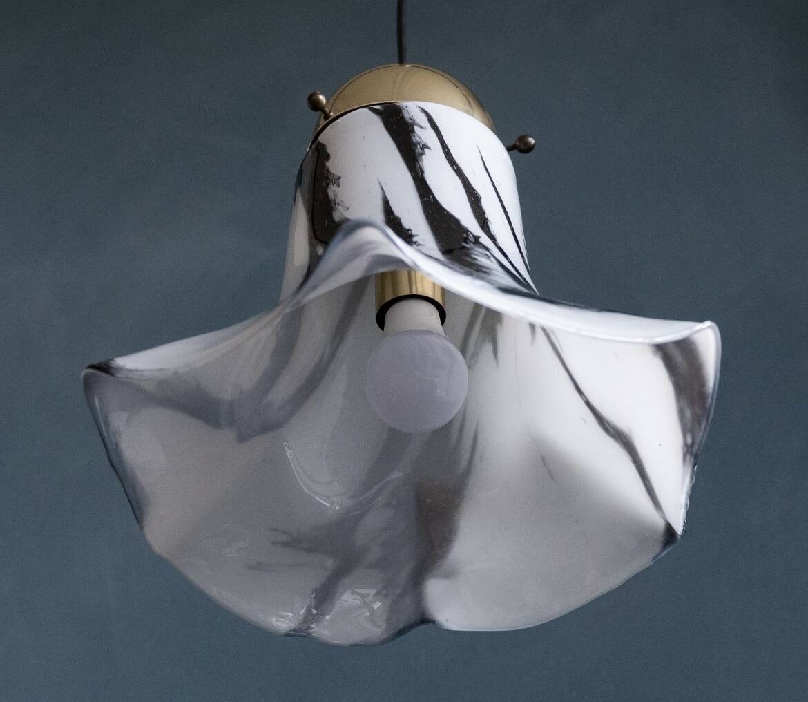 Glass pendant lights by Peill & Putzler, Petunia model 1970