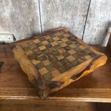 Old Board Game of Checkers Chess Solitaire Domino in Raw Olivier Wood