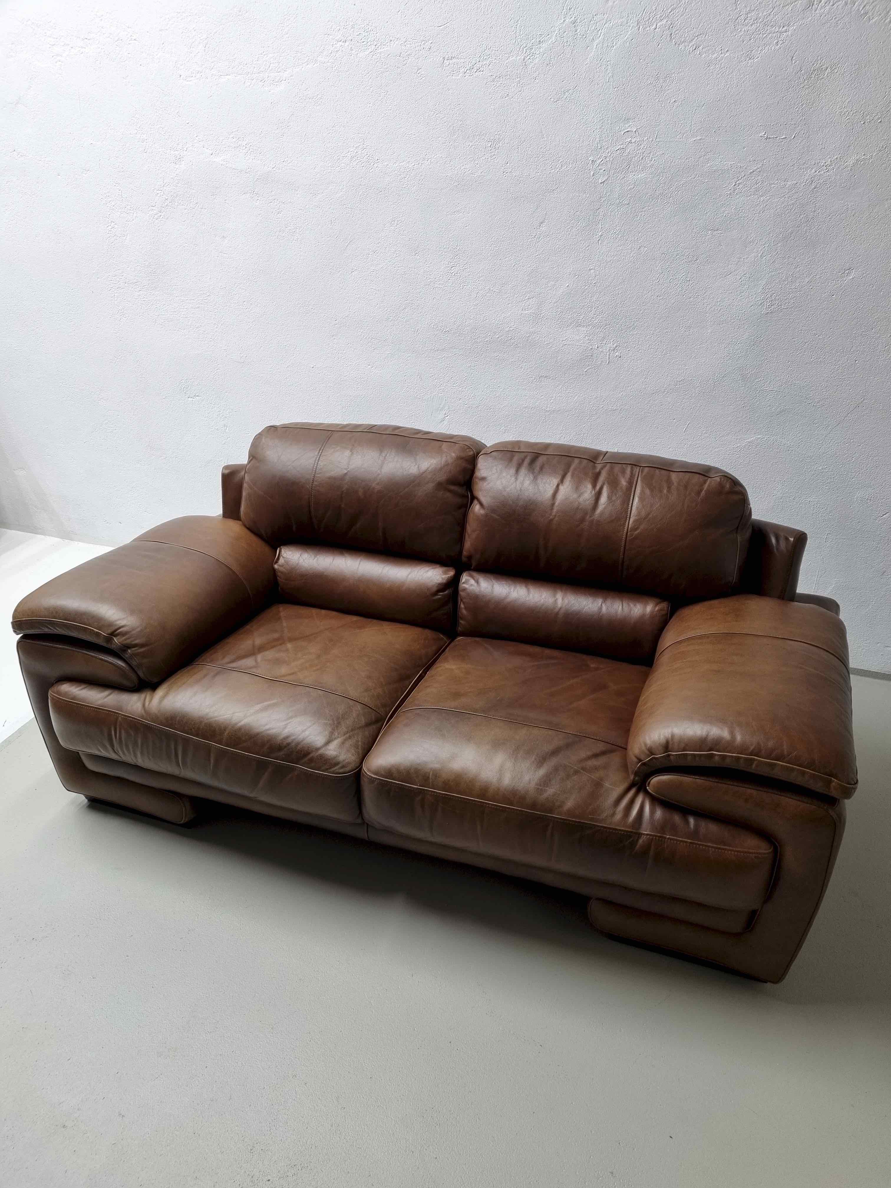 Brown buffalo leather sofa 193 cm