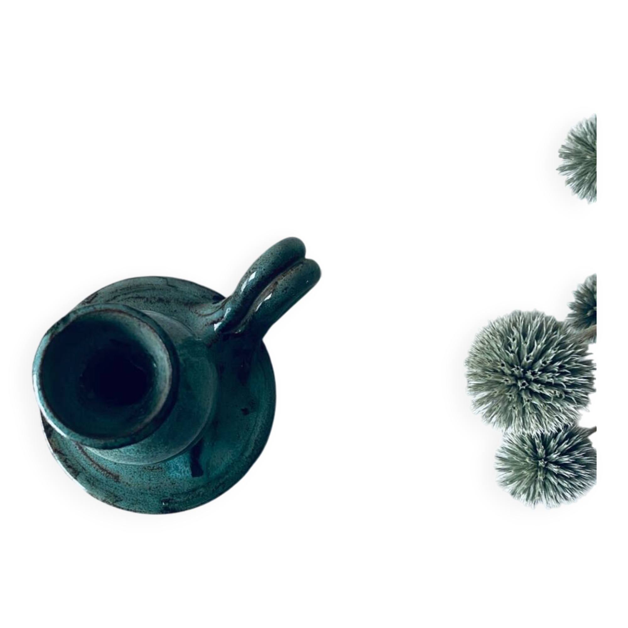 Candle holder in enamelled and signed stoneware