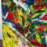 Jazzman playing the double bass, abstract, signed