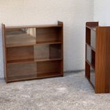 glass wall bookcase in vintage teak 1950