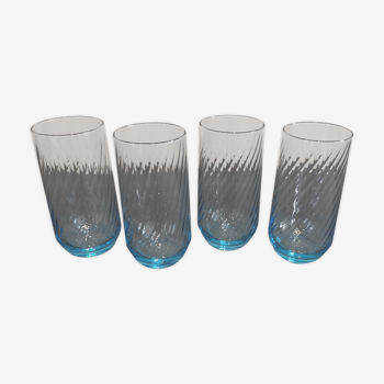 4 verres à eau bleu à tourbillon optique