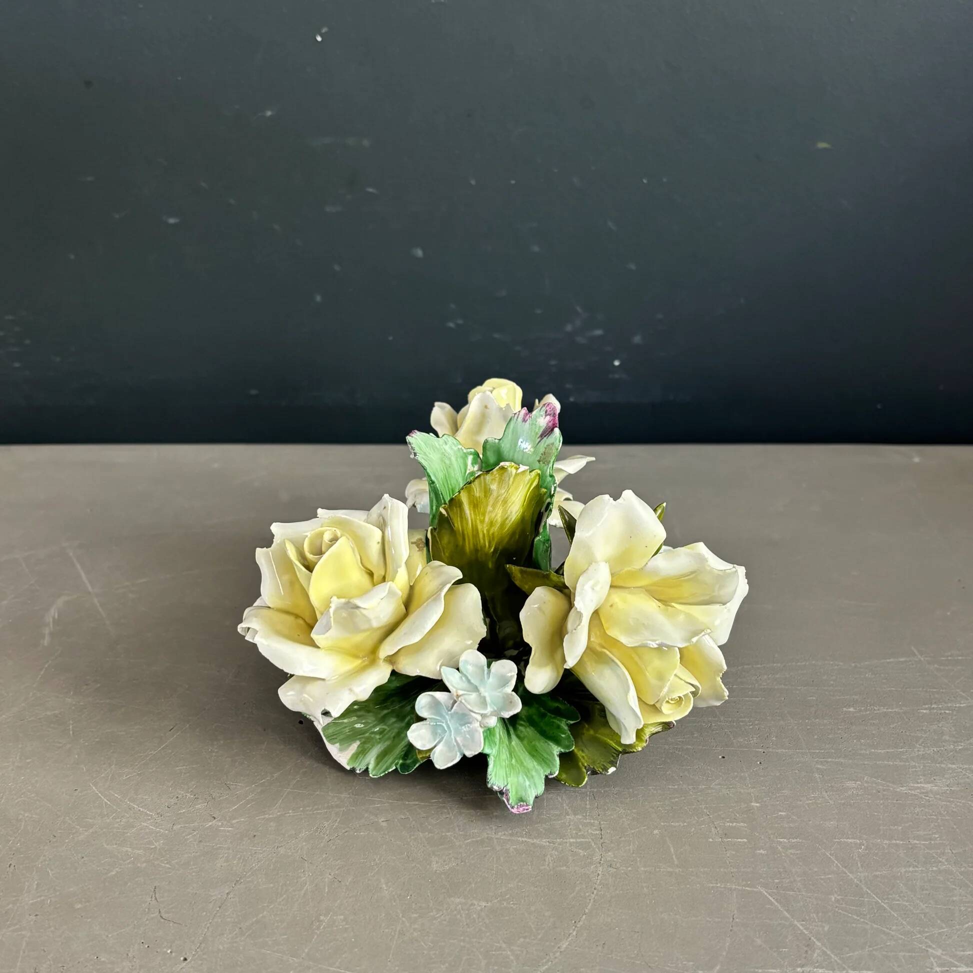 Rose porcelain barbotine candlestick - Capodimonte Italy - Ref 1378