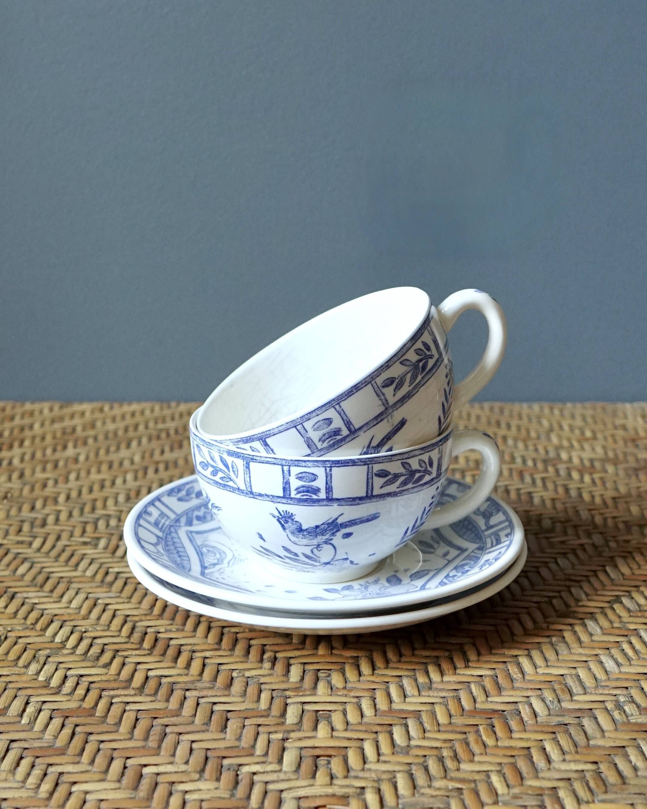 Set of 2 Gien breakfast cups/bowls – Blue Bird decor