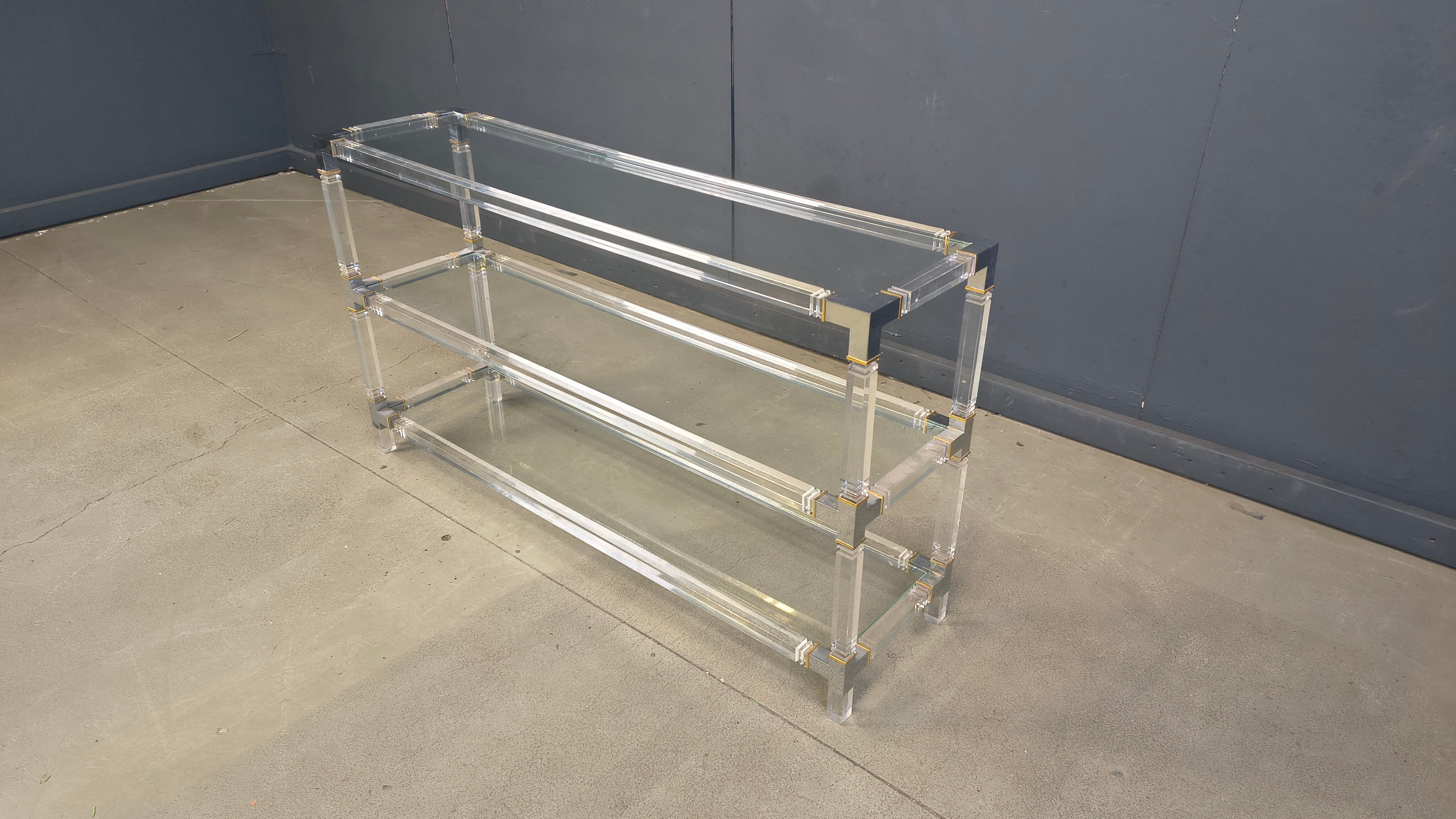 Table console en chrome et lucite, années 1970