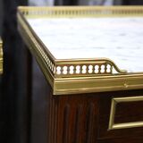 Pair of Louis XVI Style Mahogany and White Carrara Marble Bedside Tables