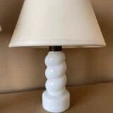 Set of 2 small old twisted opaline lamps