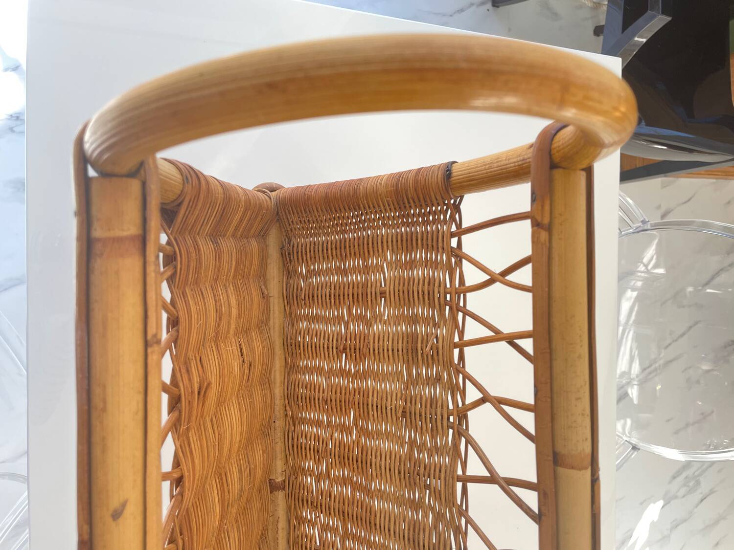 Old rattan magazine rack from the 70s