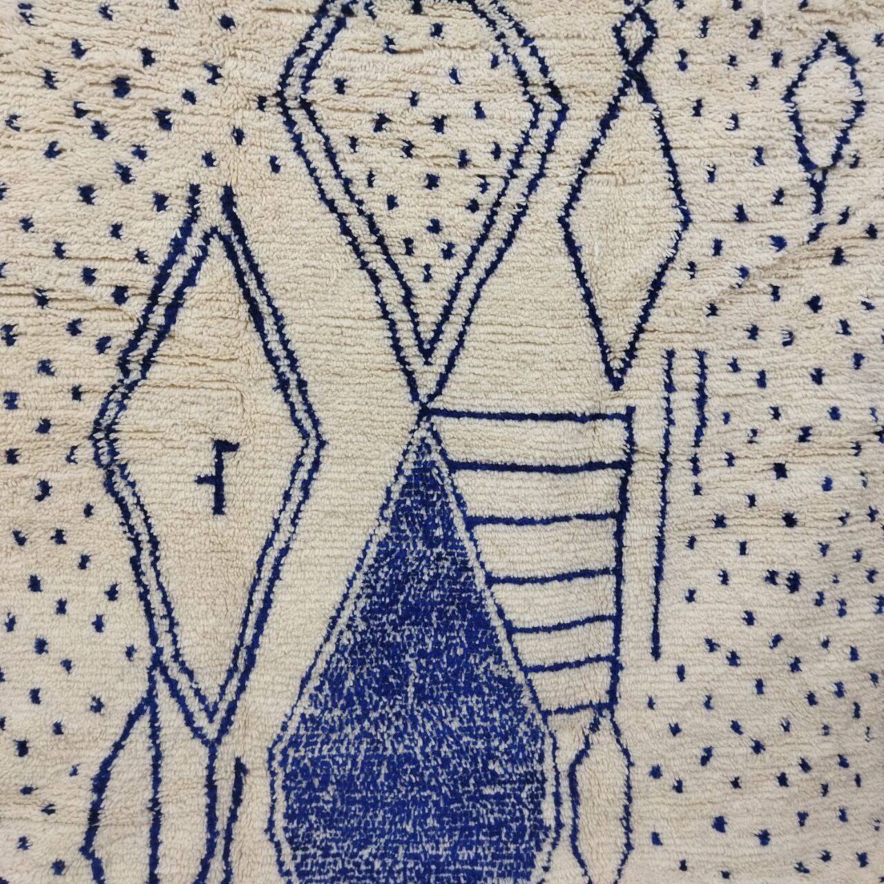 Vintage Azilal rug 290x190 cm - Blue geometric patterns