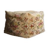 Pouf ottoman tissu velours à fleurs ancien
