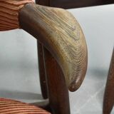 4 Wenge Cowhorn Tijsseling Dining Chairs with Stone Red Fabric, Hulmefa 60s