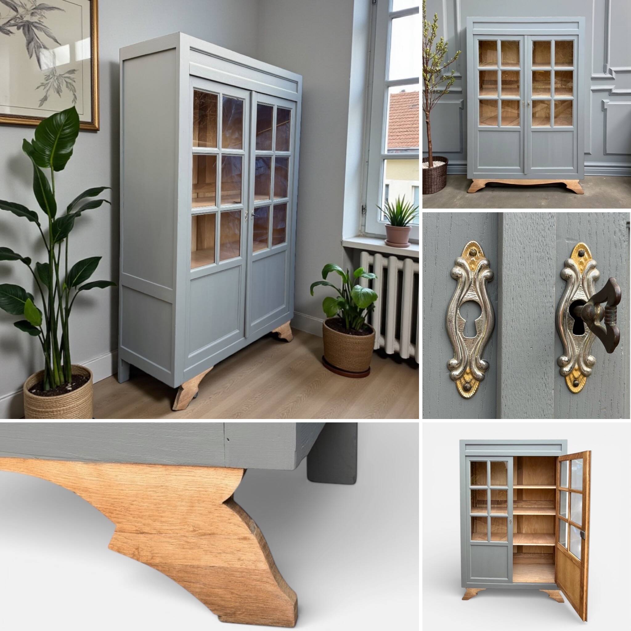 Grey glass-fronted Parisian wardrobe from La Samaritaine 1960