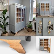 Armoire parisienne vitrée grise de la Samaritaine 1960