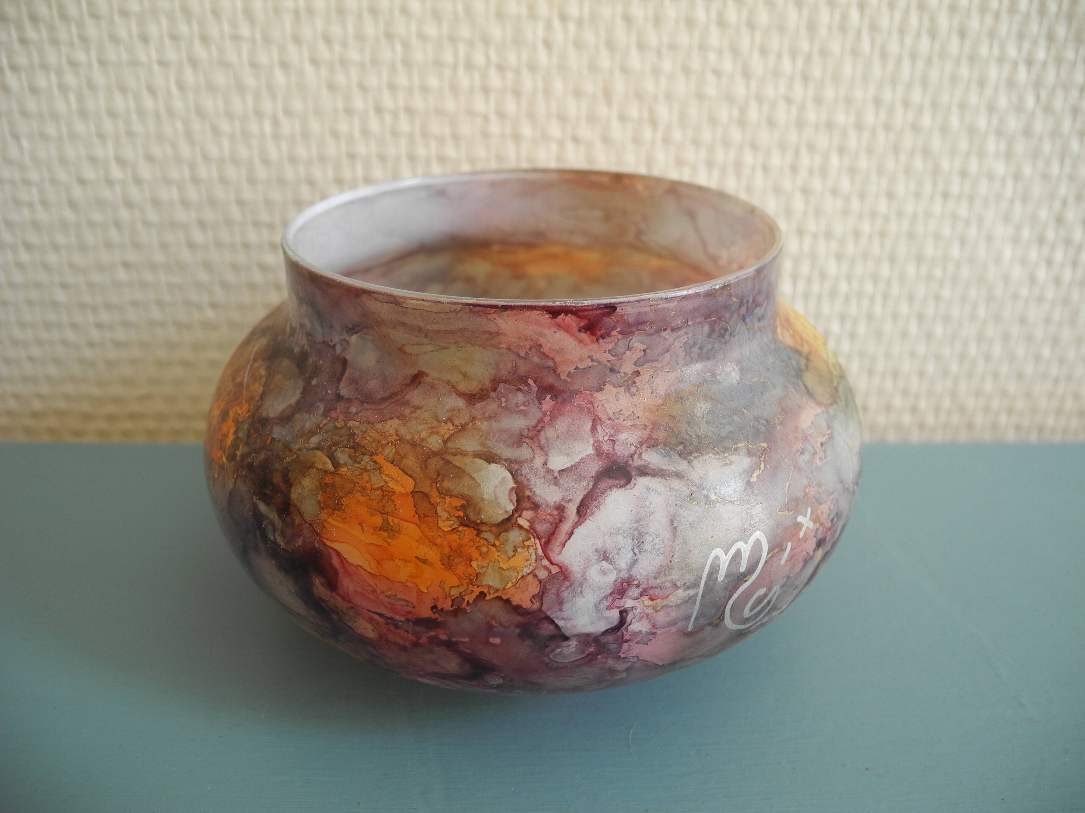 small glass vase Mistigri Chapoutier unique piece signed vintage decor