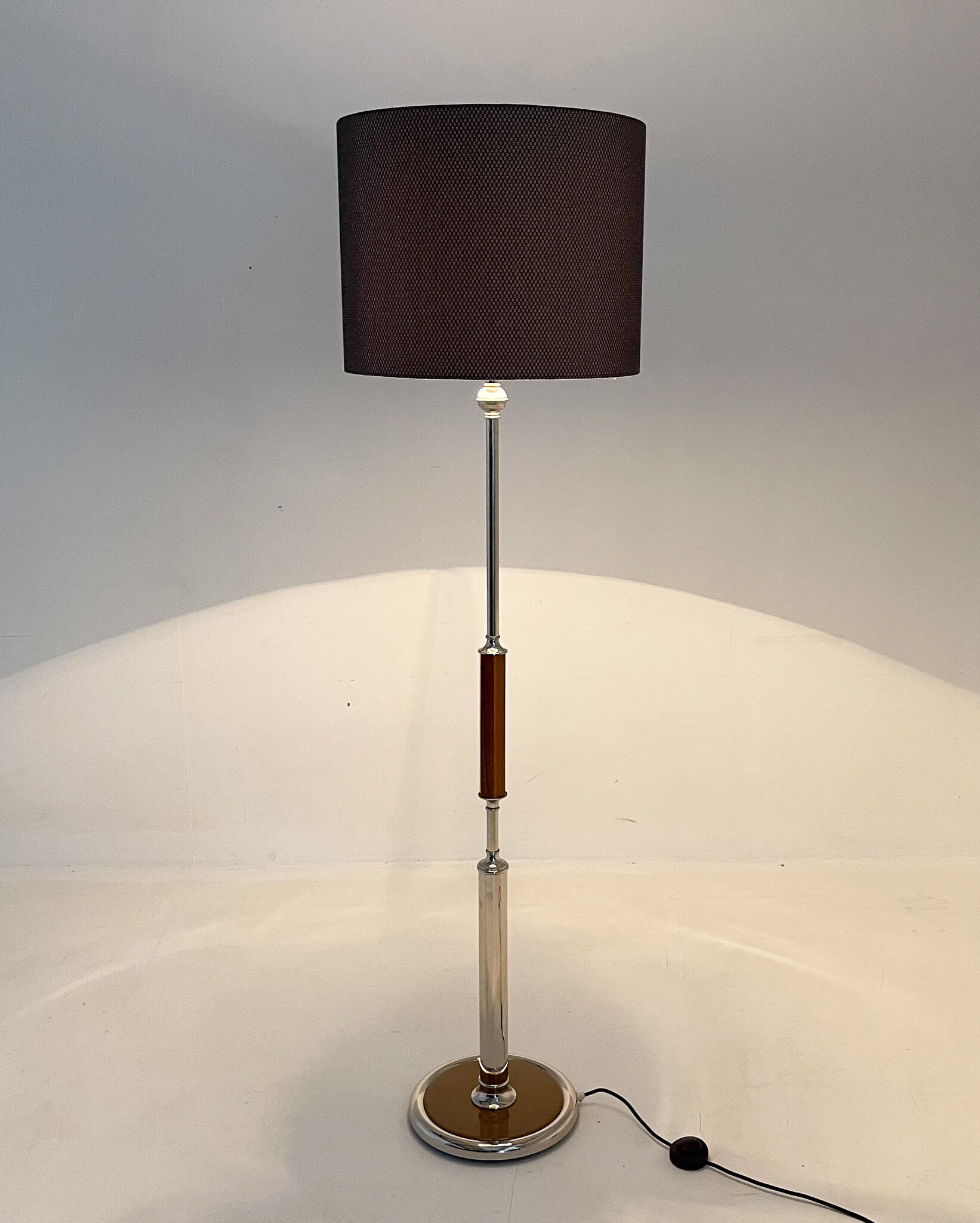 1950s Chrome & Wood Floor Lamp, Czechoslovakia, Restored