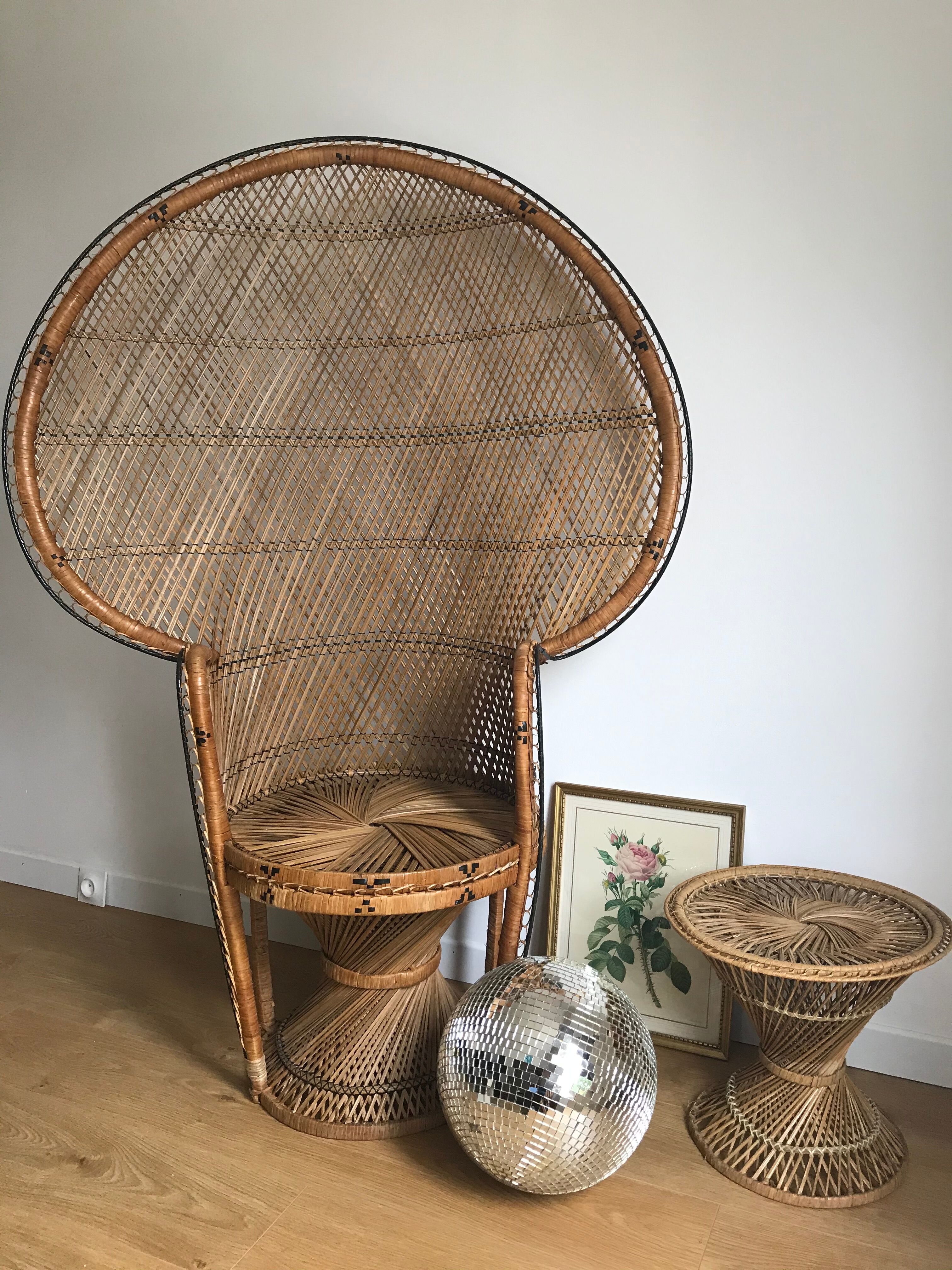 Vintage Emmanuelle chair in rattan and buri