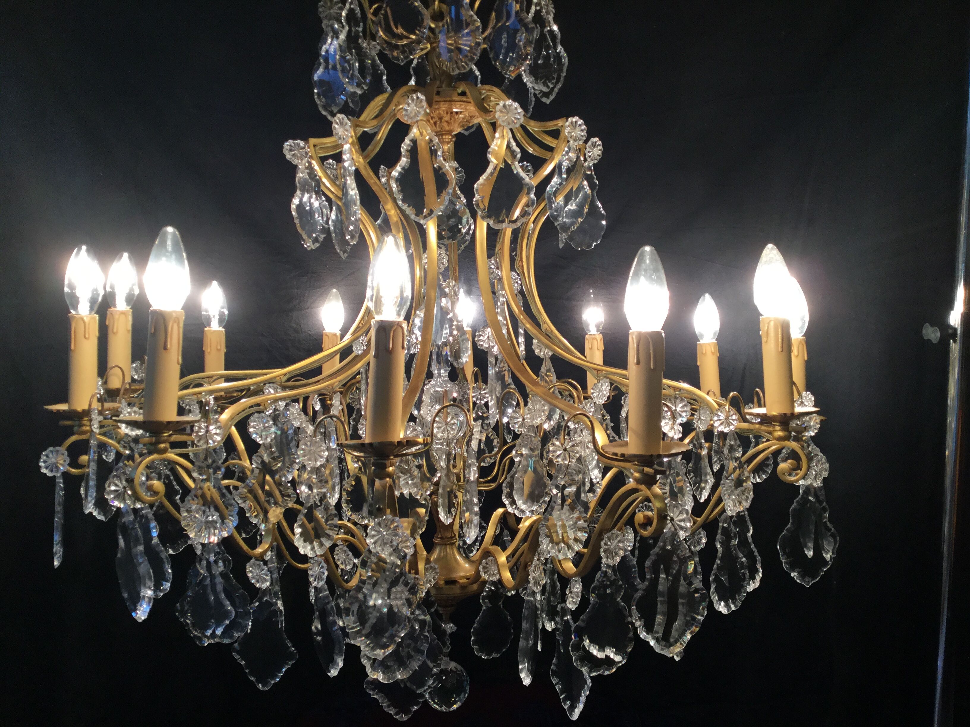 12-light bronze and crystal chandelier