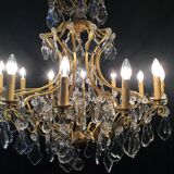 12-light bronze and crystal chandelier