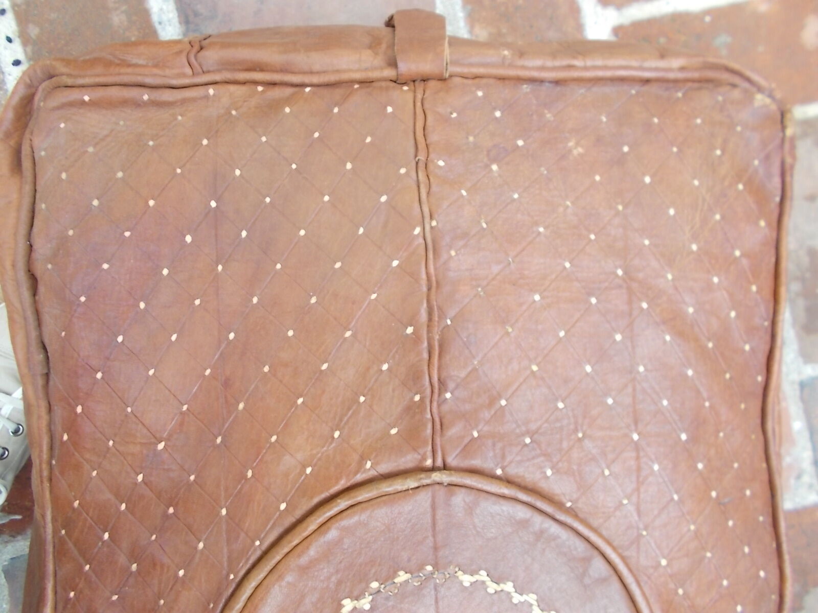 Moroccan vintage leather pouf