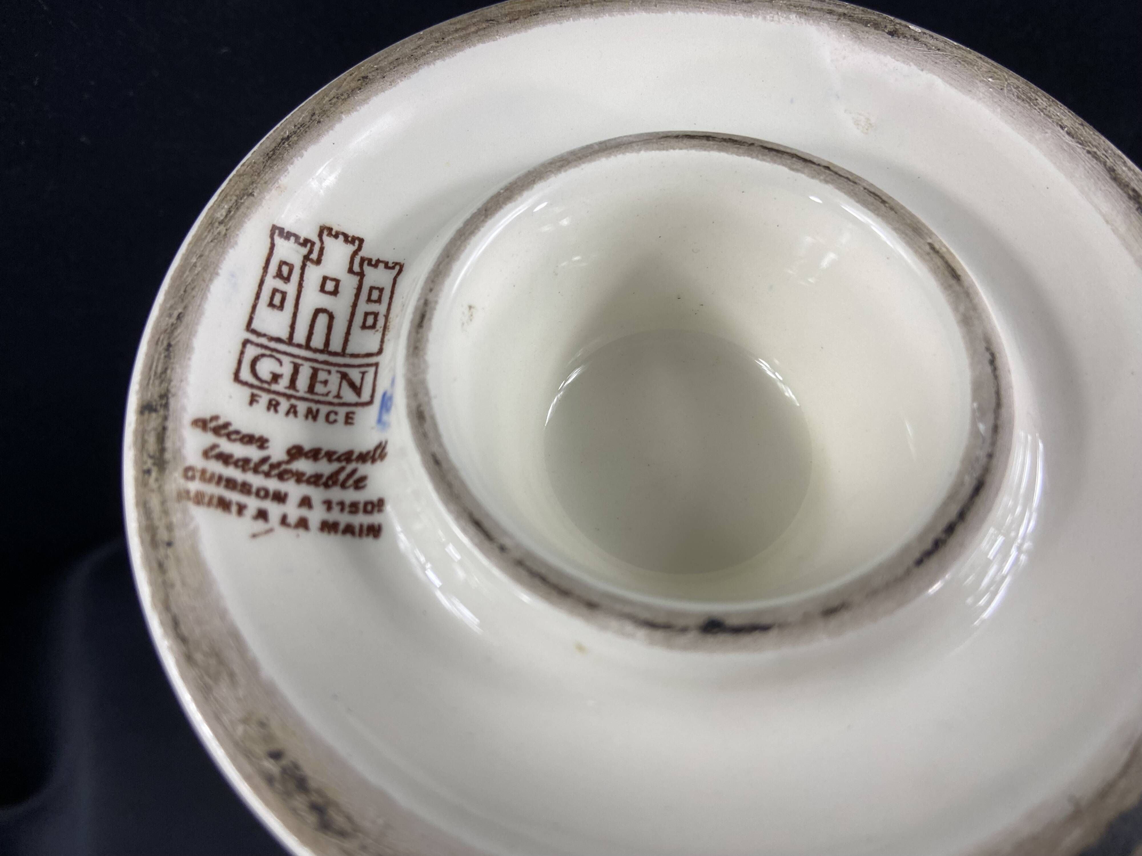 Pichet à Cidre En Faïence De Gien - Décor Delft Au Paon - Très Bel état