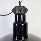 Large Industrial Black Enamel Factory Lamp with Cast Iron Top, 1950s