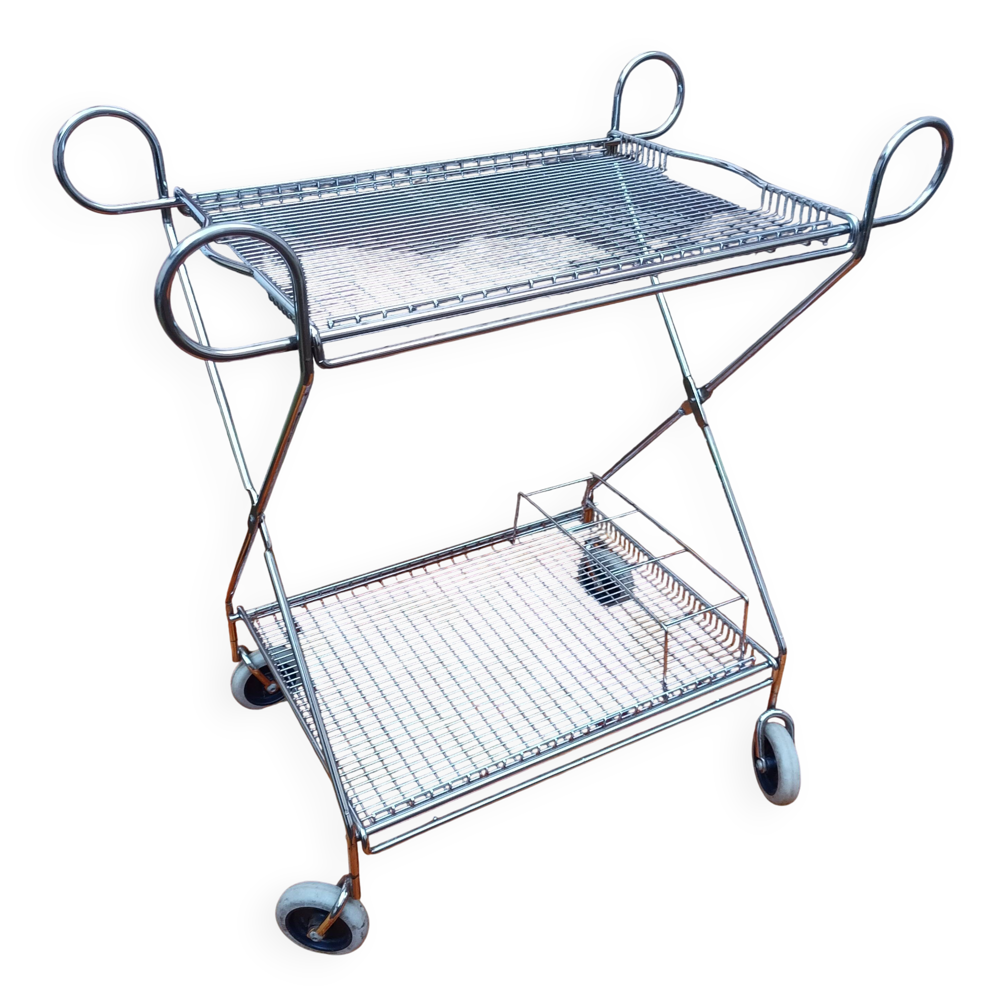Chrome-plated metal serving cart, 1970s
