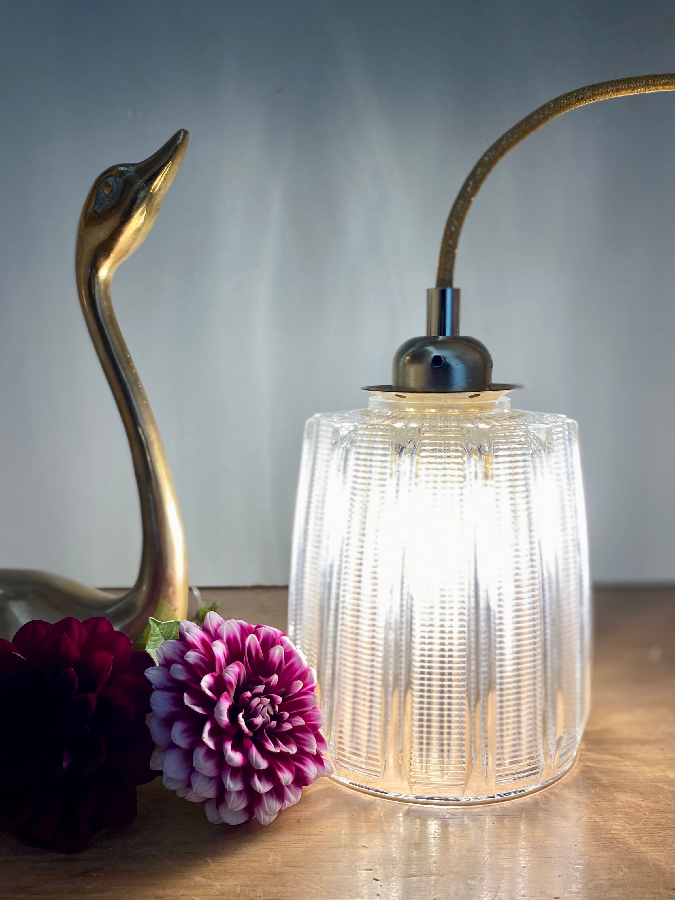 Vintage holophane glass globe lamp