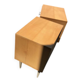 Pair of mid-century blonde lacquered bedside tables with metal legs, 1950s - set of 2