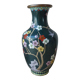 Vintage cloisonné green chinese vase with flower and bird pattern