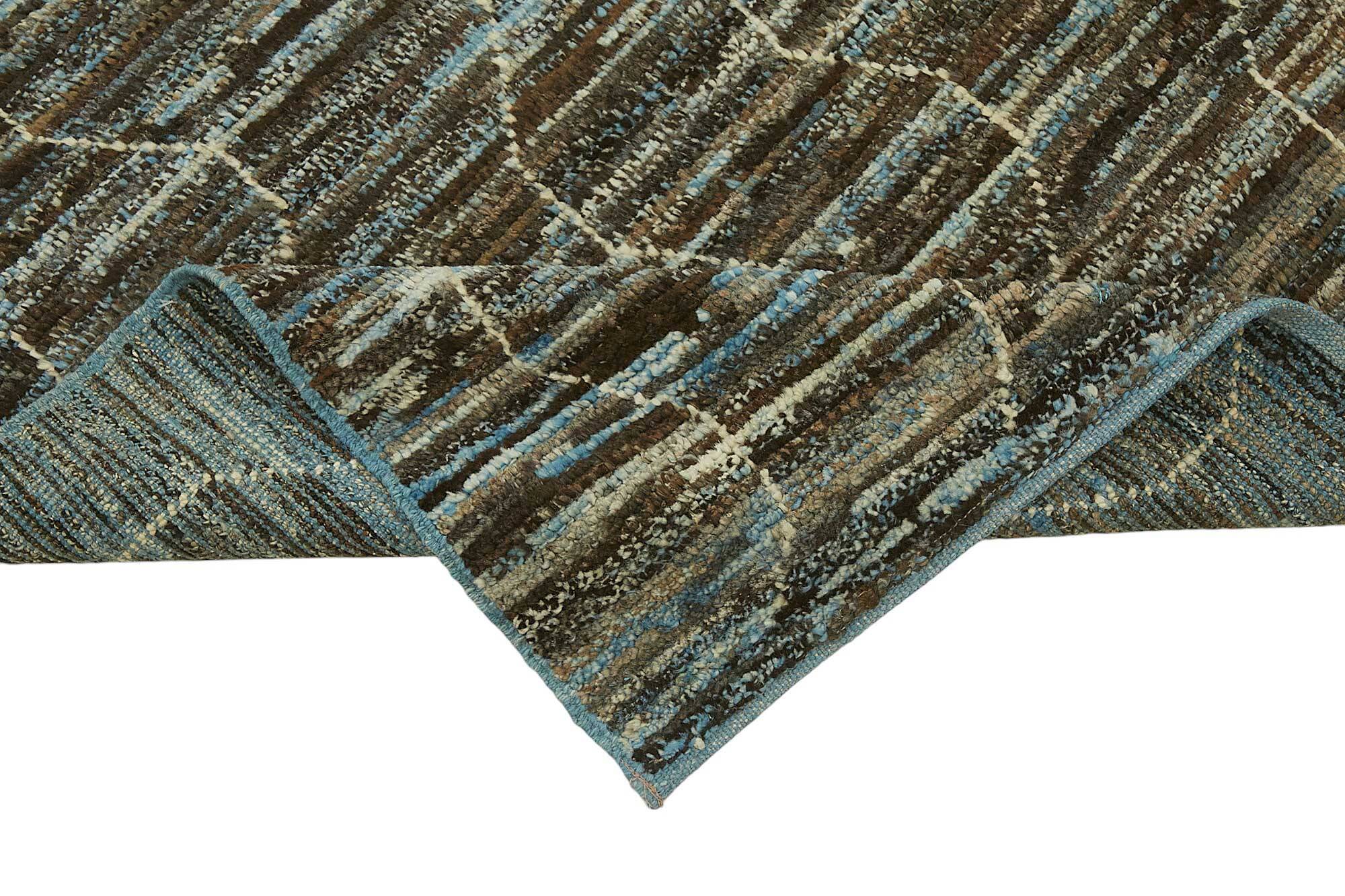 Hand-Knotted Tribal Unique 91 cm x 341 cm Blue Wool Runner Carpet