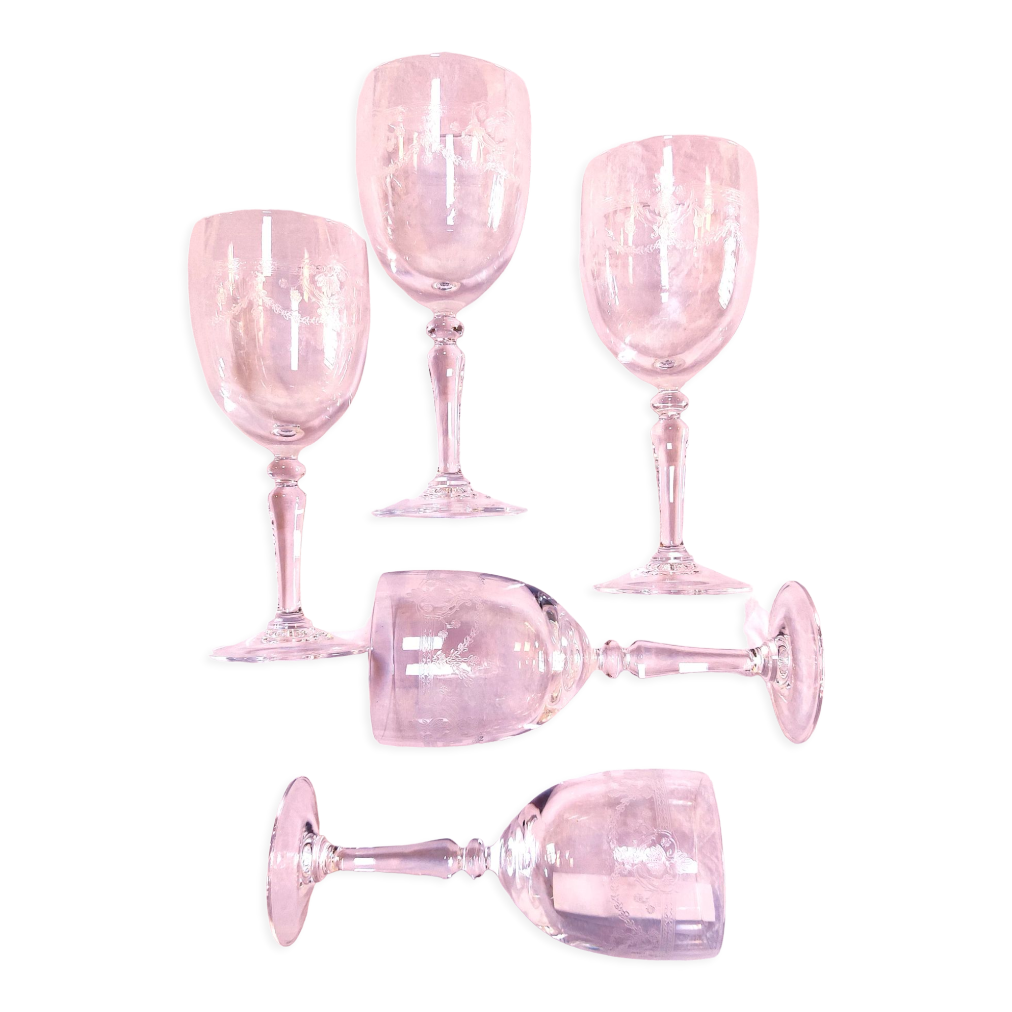 5 crystal stemmed glasses, ancient crystal of Arques,- Dampierre model
