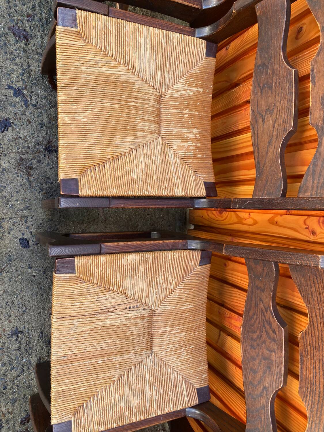 6 Guillerme and Chambron straw wood chairs