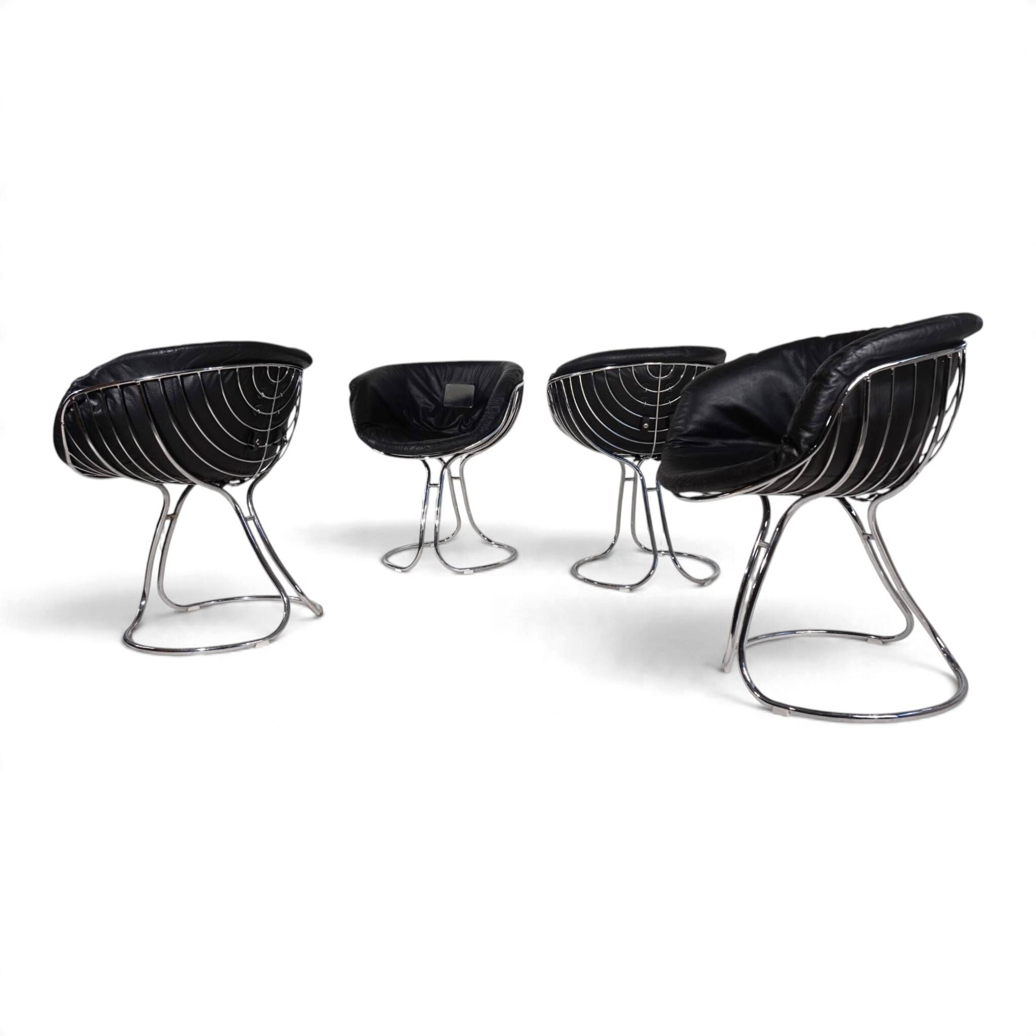 Set of 4 Pan Am dining chairs, chrome, leather by Gastone Rinaldi for RIMA,