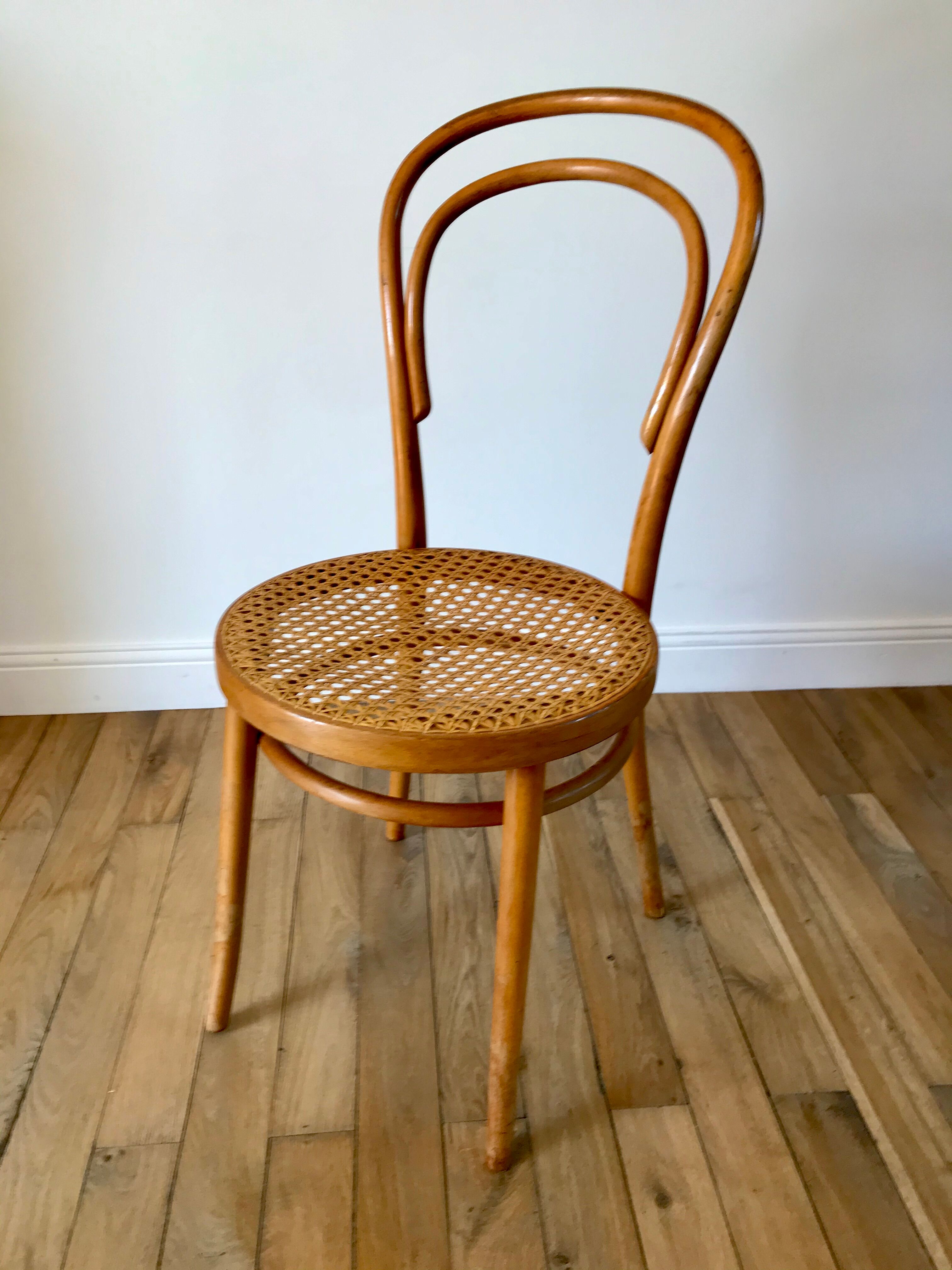 Baumann bistro chair in bent wood and blond wood canning 40s-50s