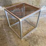 Vintage Cube Coffee Table, Aluminum + Smoked Glass, 1980s