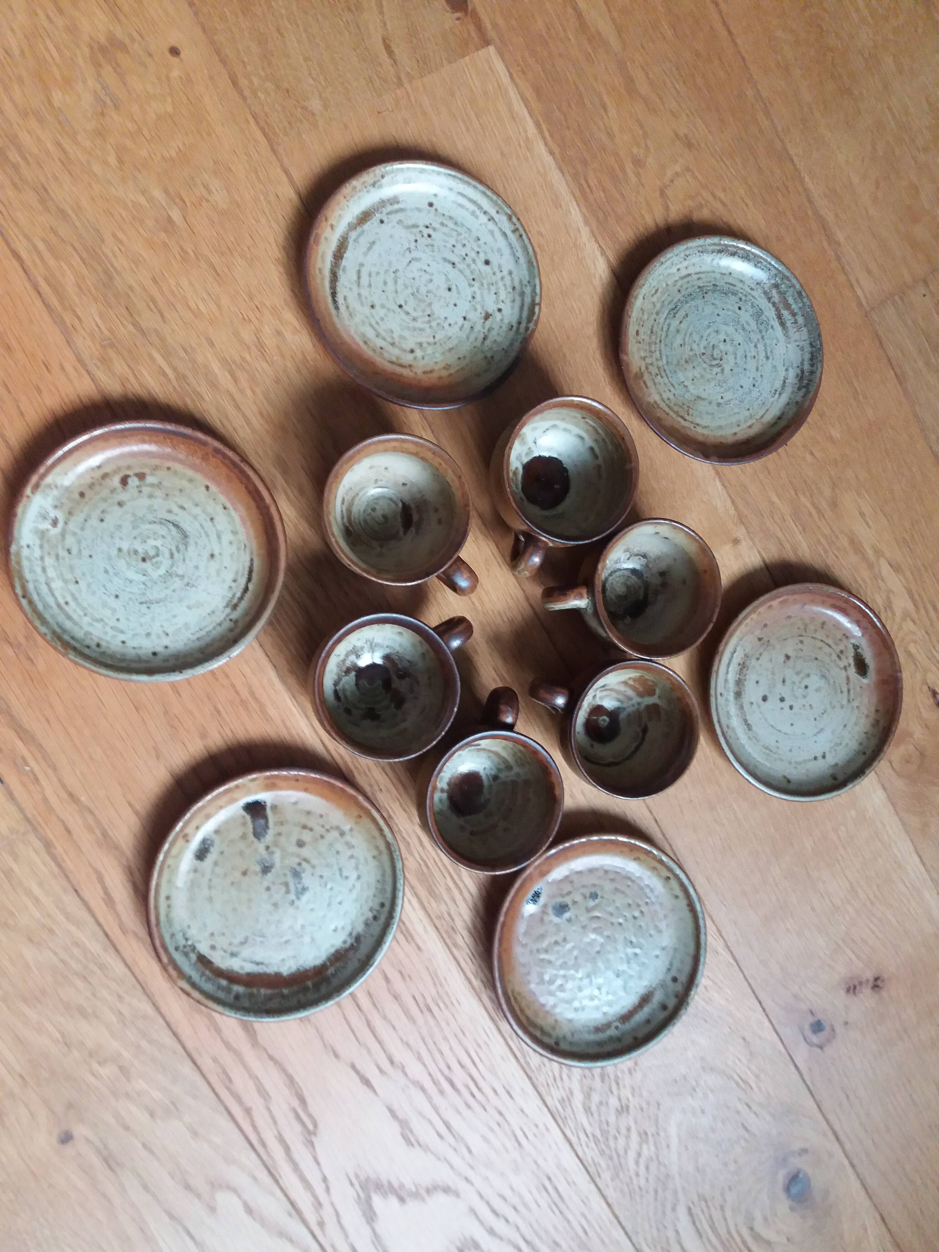 Coffee service with cups and saucers in Puisaye stoneware by Jean-Pierre Prud'homme