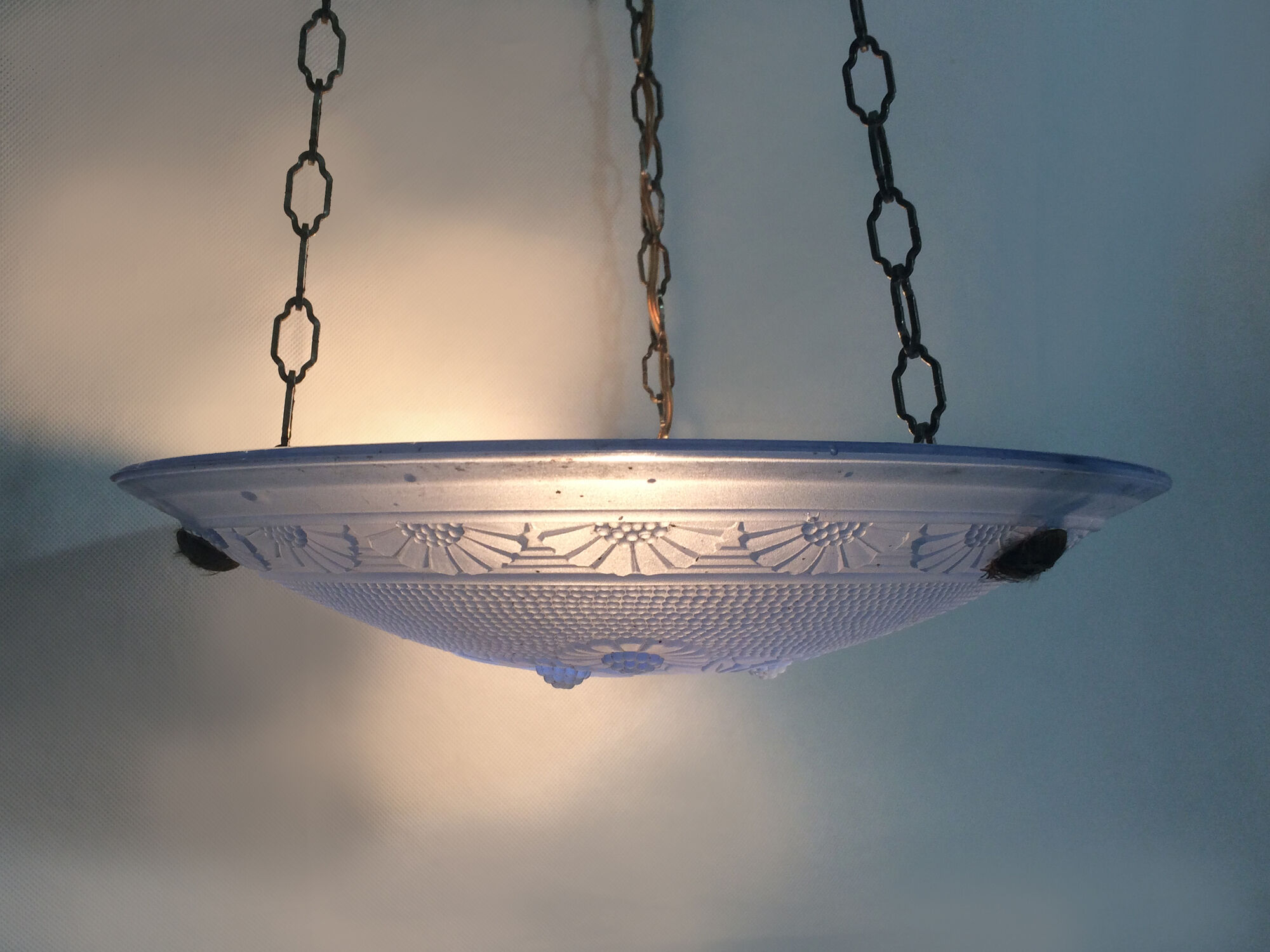 Suspension cava Art Deco 1 Fire in blue glass. Signed Delmas. Year 30