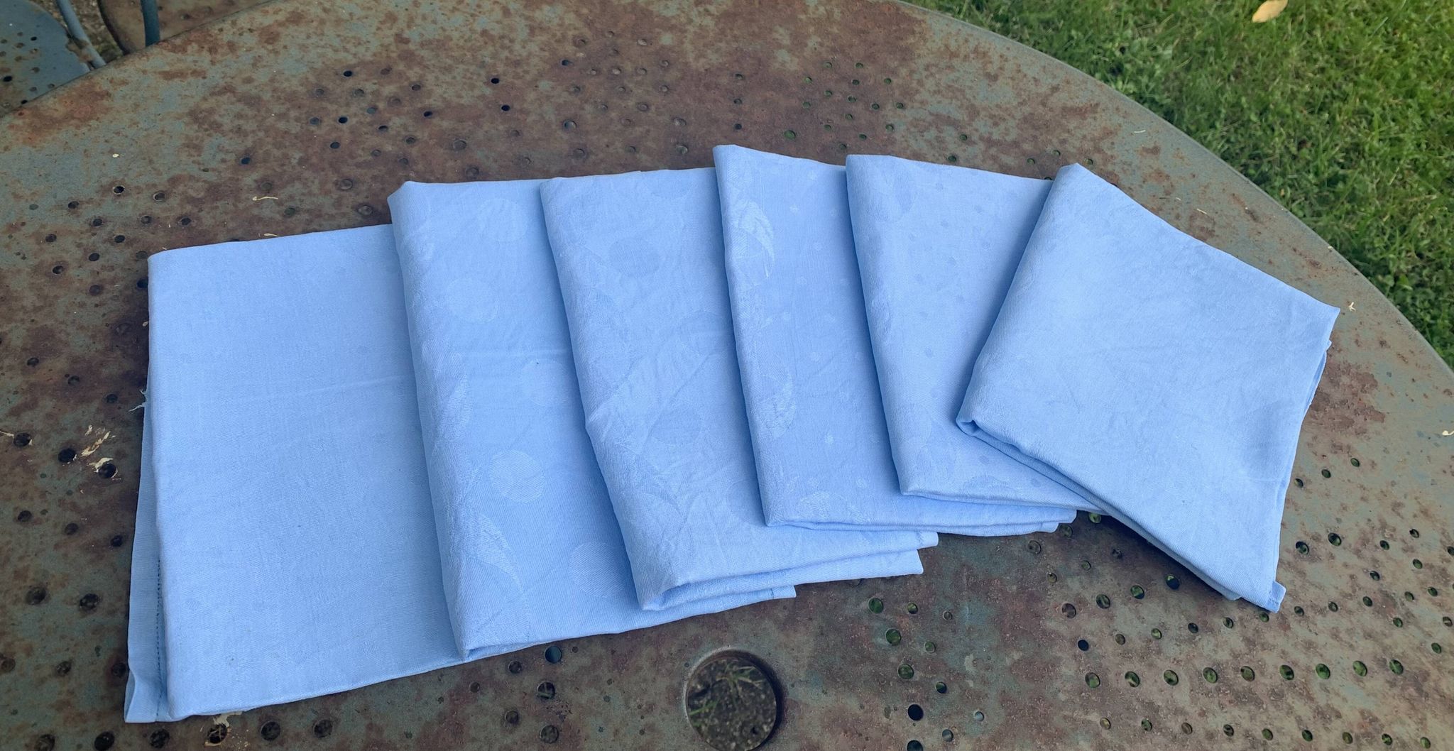 6 large vintage blue dyed damask cotton napkins